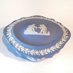 VTG Wedgwood Jasperware Blue Oval Trinket Box